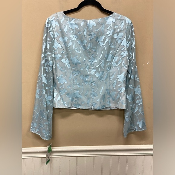 J.R. Nite by Caliendo Blue Green V Neck Evening Blouse Size 10 NWT - Picture 2 of 6